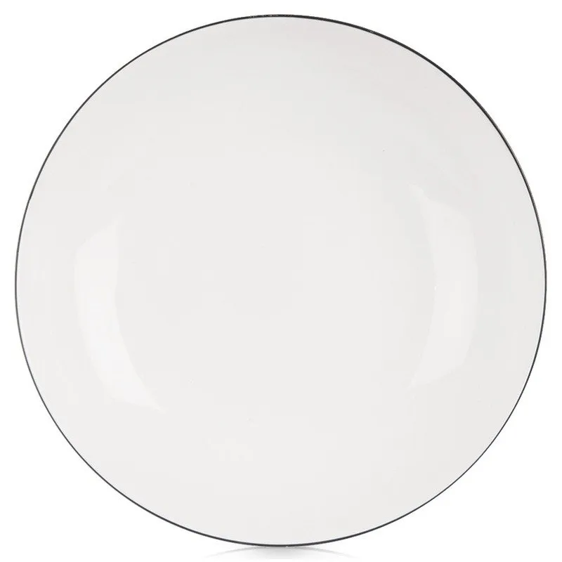 Talerz Głęboki Obiadowy Porcelanowy Do Zupy Z Obwódką 20 cm MEBLIVA - Biały