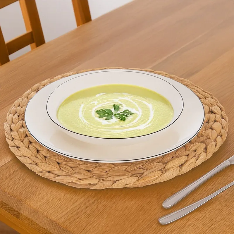 Talerz Głęboki Obiadowy Porcelanowy Do Zupy Z Obwódką 20 cm MEBLIVA - Biały