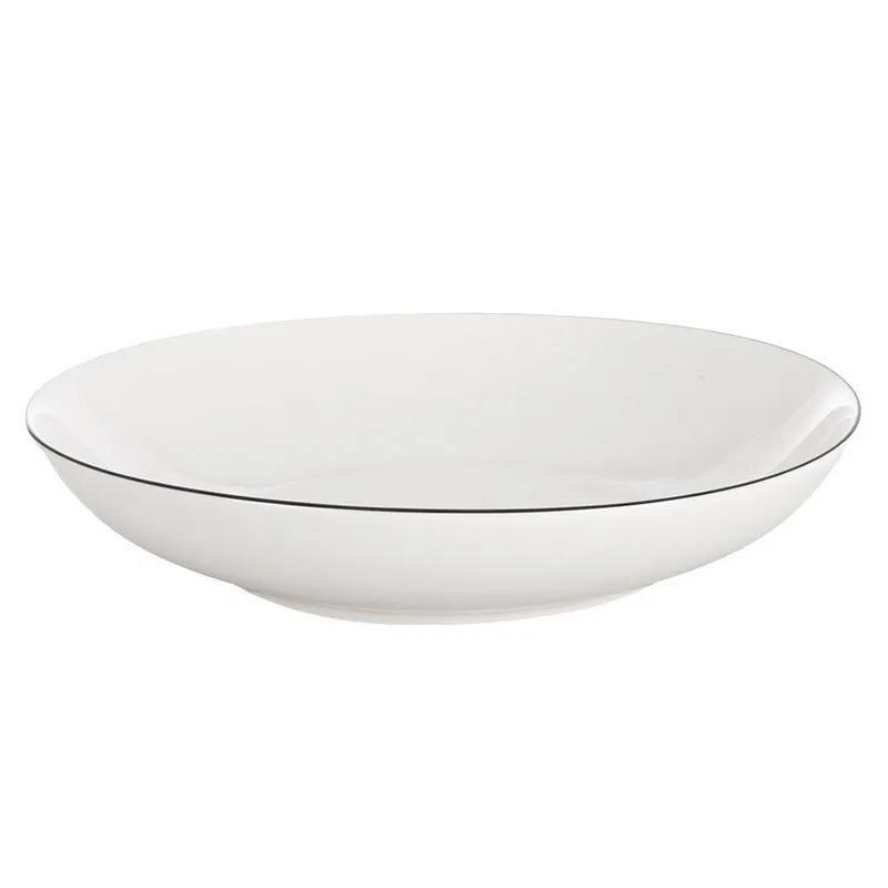 Talerz Głęboki Obiadowy Porcelanowy Do Zupy Z Obwódką 20 cm MEBLIVA - Biały
