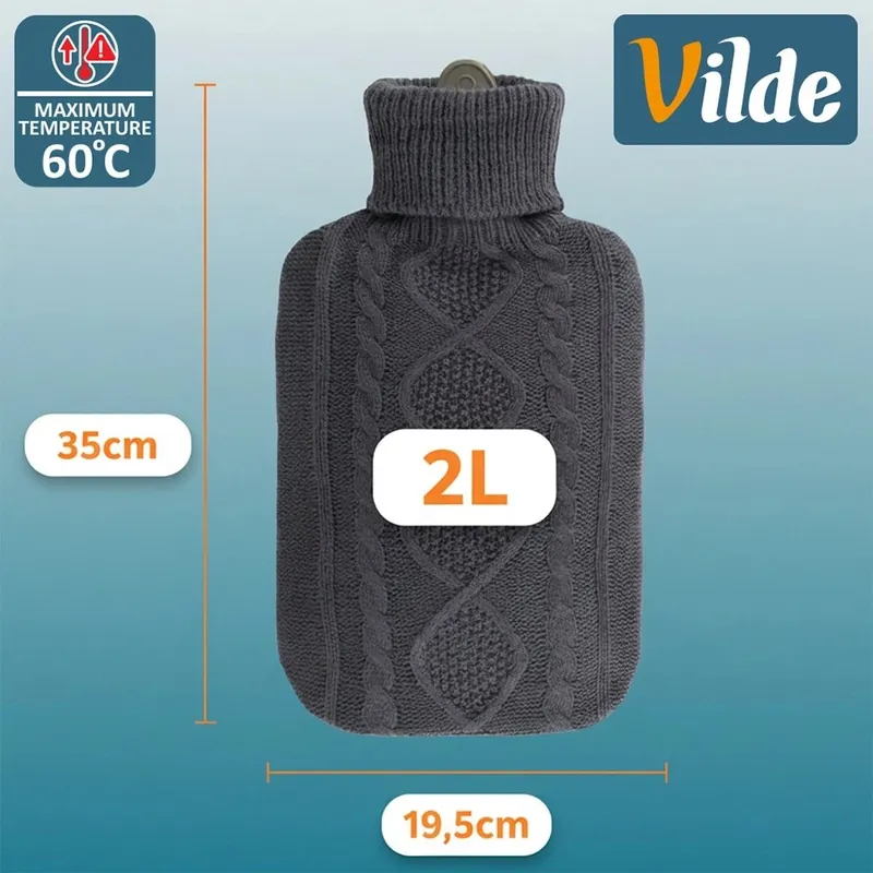 Termofor Gumowy 2 l W Pokrowcu Sweterkowym Wzór Zimowy MEBLIVA - Szary