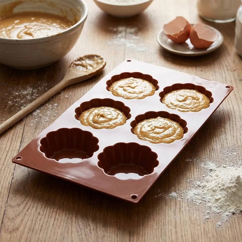 Forma Silikonowa Do Muffinek Ciastek Kwiatki 6 szt. 30 MEBLIVA - Brązowa