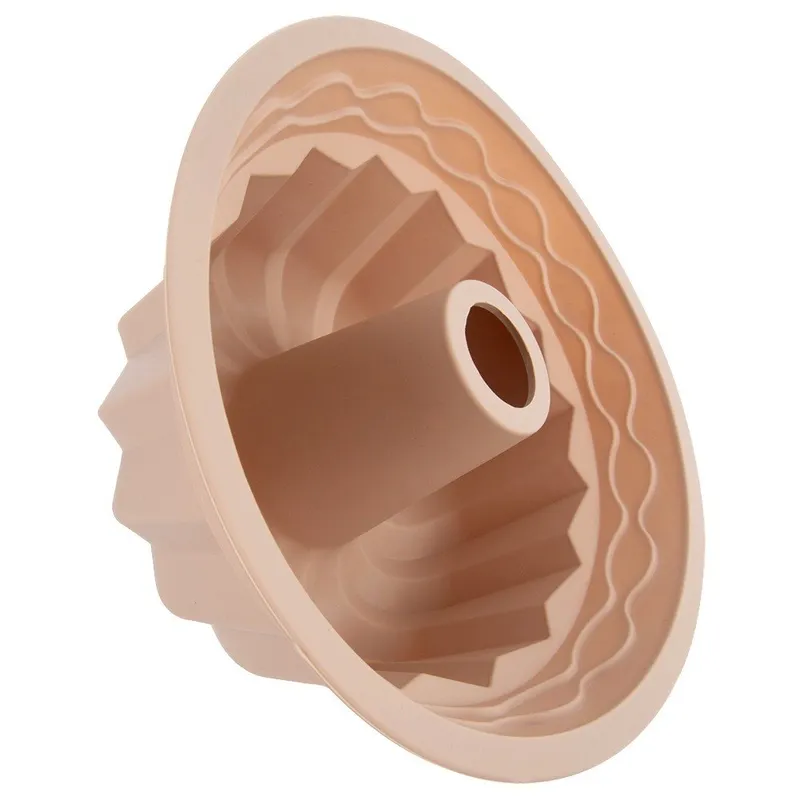 Forma Silikonowa Do Pieczenia Babki Z Kominem 23,5 x 11 cm MEBLIVA - Beżowa