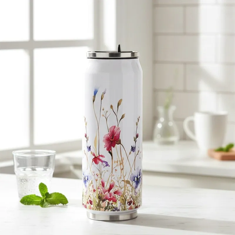 Kubek Termiczny Puszka Kwiaty Bidon Stalowy Na Kawę Herbatę 500 ml MEBLIVA