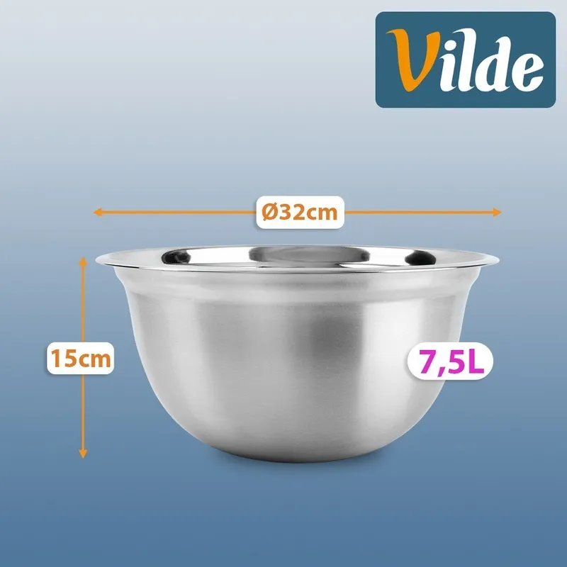 Miska Kuchenna Stalowa Okrągła Srebrna Matowa 7,5 l 32 cm MOVEMANIA