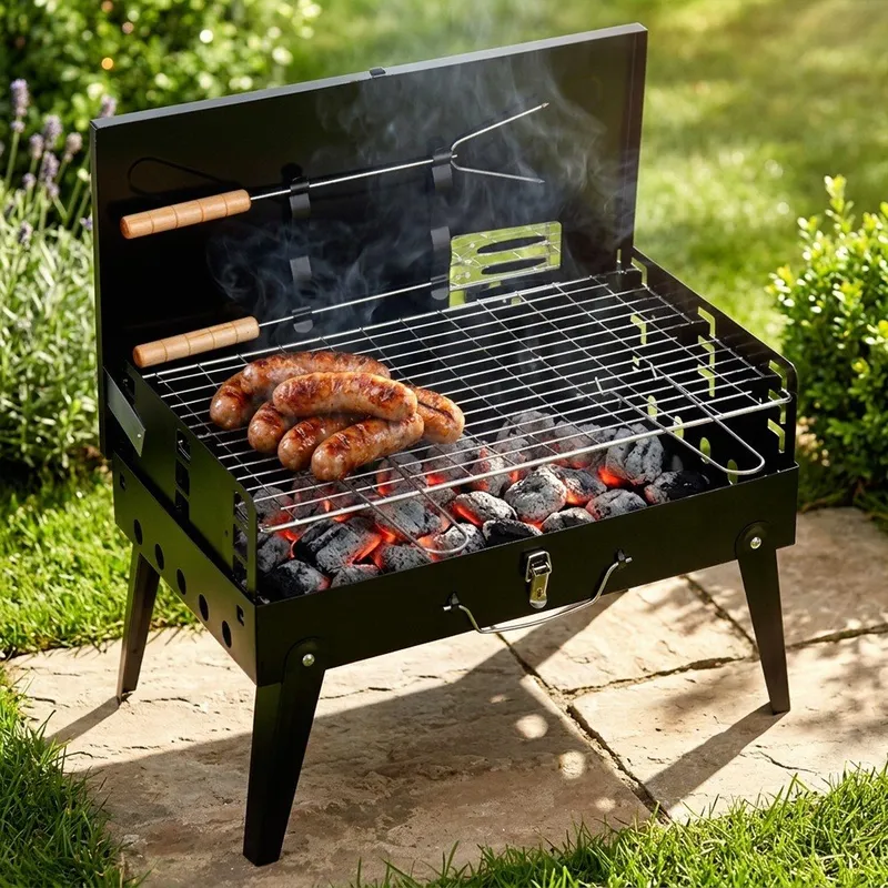 Grill Węglowy Przenośny Składany Walizka Z Przyborami 43 x 26 cm GARDIVA