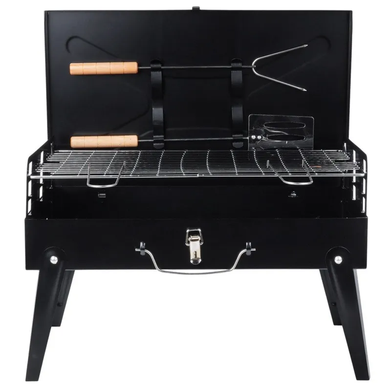 Grill Węglowy Przenośny Składany Walizka Z Przyborami 43 x 26 cm GARDIVA