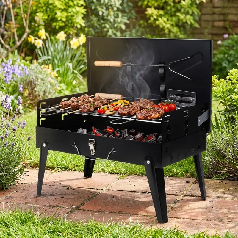 Grill Węglowy Przenośny Składany Walizka Z Przyborami 43 x 26 cm GARDIVA