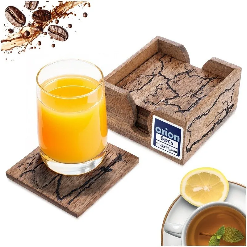 Podstawki Pod Kubek W Stojaku Komplet Podstawek Drewniane Mango 6 MEBLIVA