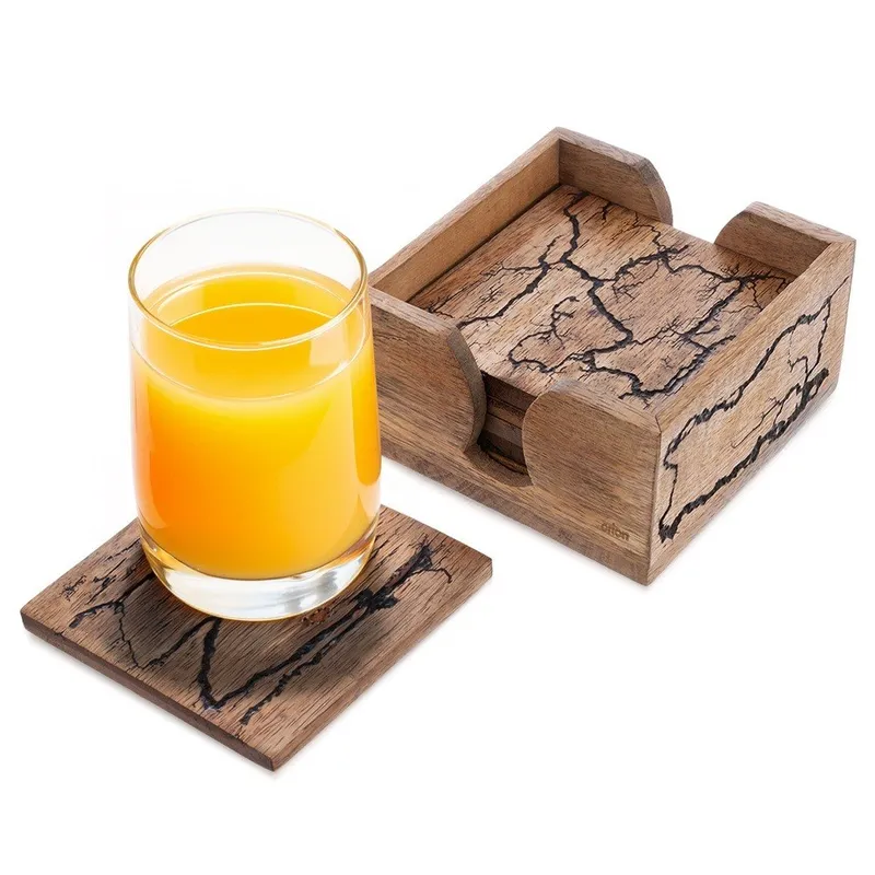 Podstawki Pod Kubek W Stojaku Komplet Podstawek Drewniane Mango 6 MEBLIVA