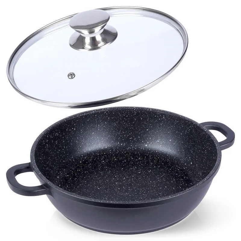 Patelnia Granitowa Ze Szklaną Pokrywką Grande 24 cm MEBLIVA