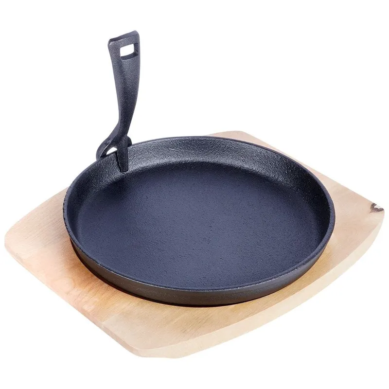 Patelnia Do Serwowania Żeliwna 22 cm Z Deską I Uchwytem Litina MEBLIVA