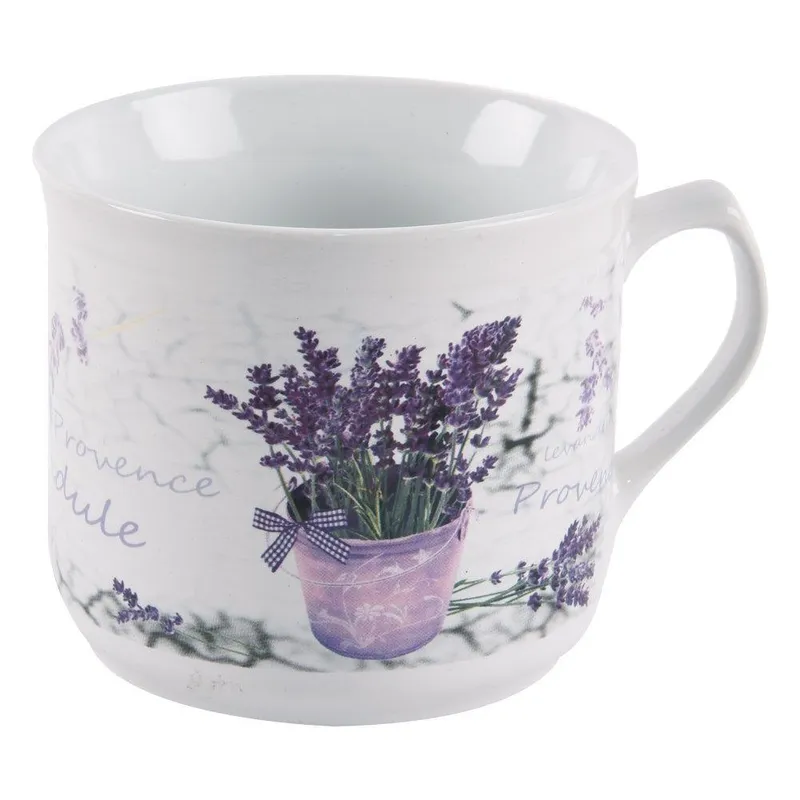 Kubek Ceramiczny Duży Kwiaty Lawenda Do Kawy Herbaty 650 ml MEBLIVA - Biały