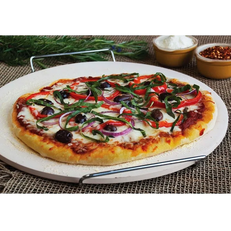 Kamień Do Pizzy Szamotowy Ze Stojakiem I Nożem 3 el. MEBLIVA