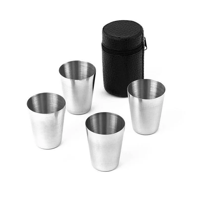 Kieliszki W Etui Stalowe 5 el. 4 szt. 30 ml Turystyczne MEBLIVA