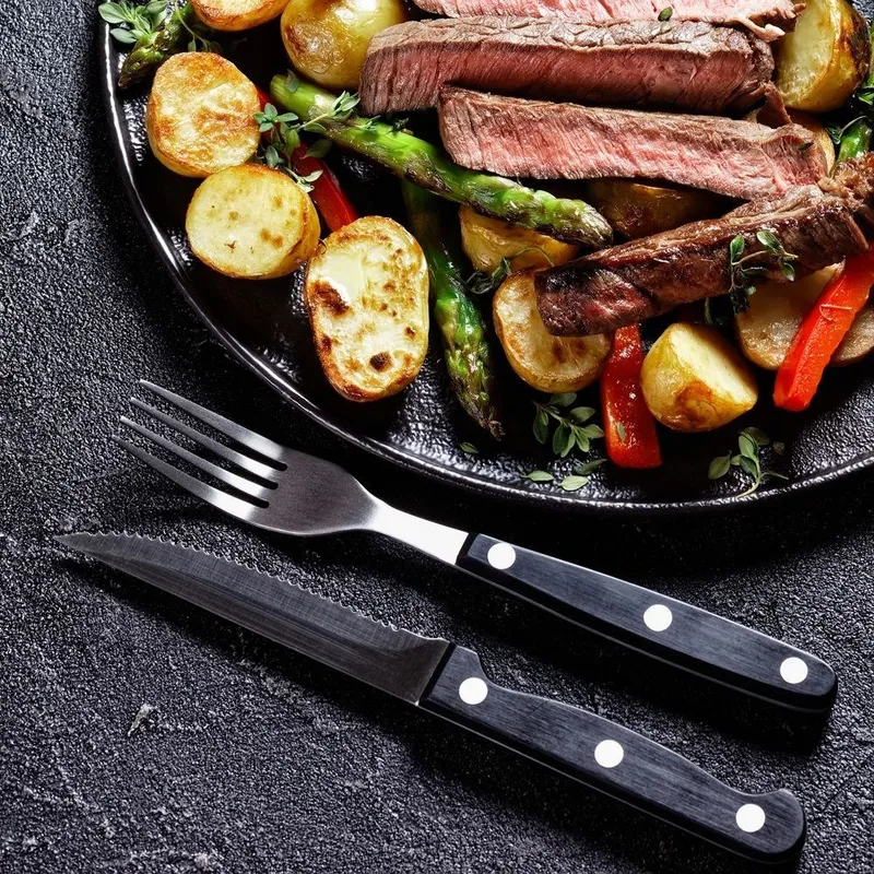 Sztućce Do Steków Burgerów Stalowe Zestaw 12 el. BBQ Ząbkowane MEBLIVA