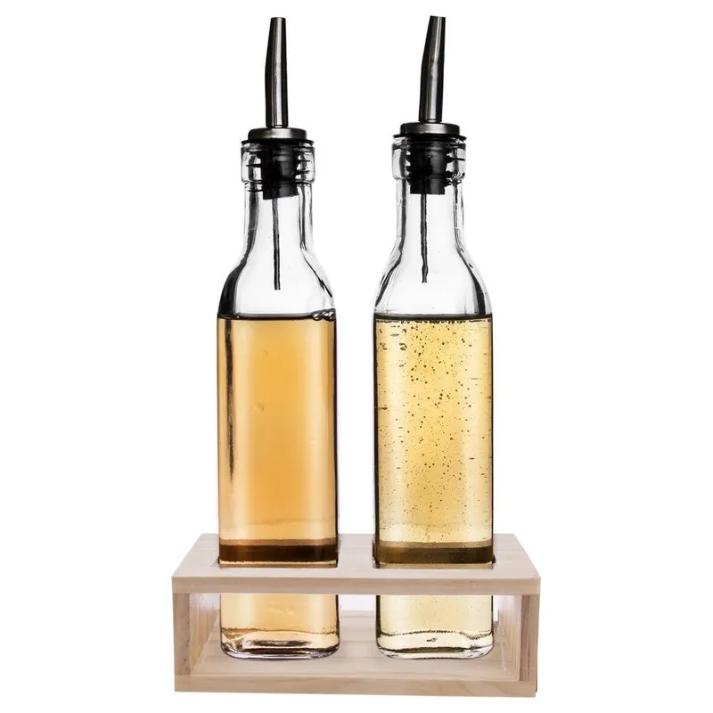 Butelki Na Oliwę Ocet Z Dozownikami Szklane Ze Stojakiem 2 x 300 ml MEBLIVA