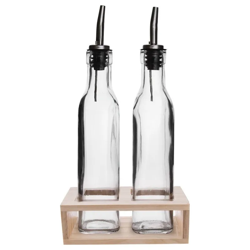Butelki Na Oliwę Ocet Z Dozownikami Szklane Ze Stojakiem 2 x 300 ml MEBLIVA