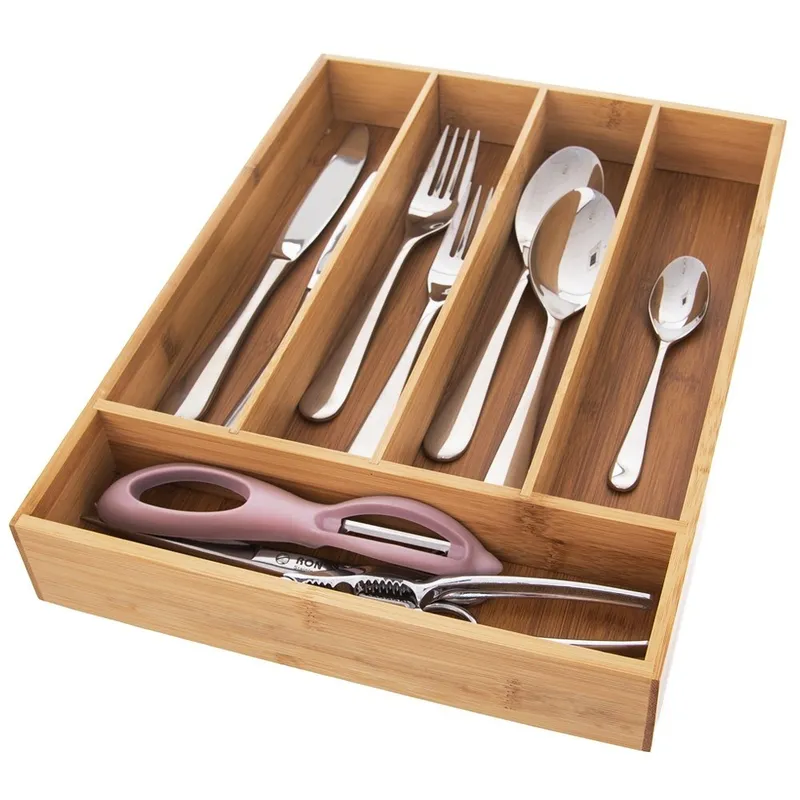 Organizer Wkład Pojemnik Na Sztućce Do Szuflady Bambusowy 35x26 cm MEBLIVA