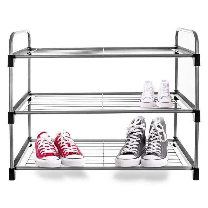 Regał Na Buty Metalowy 3 Poziomy 655 x 30 x 54 cm MEBLIVA - Srebrny