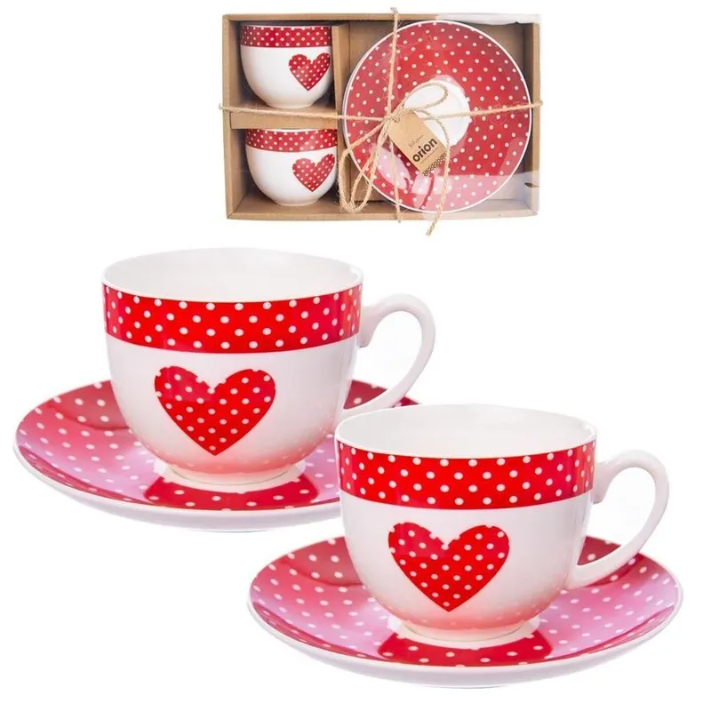 Filiżanki Ze Spodkiem TECKA 280 ml Porcelana Do Zmywarki 2 szt. MEBLIVA
