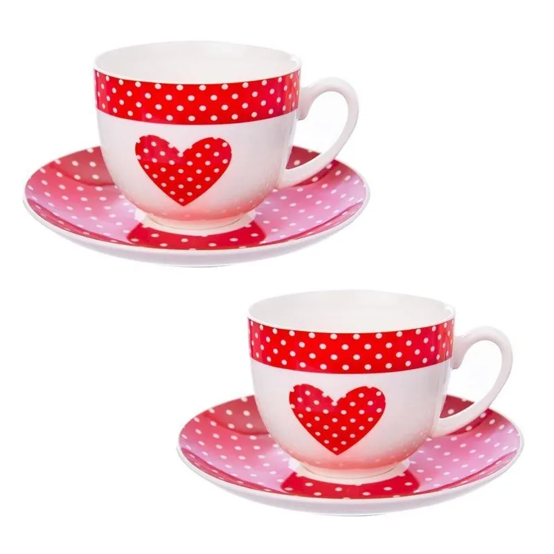 Filiżanki Ze Spodkiem TECKA 280 ml Porcelana Do Zmywarki 2 szt. MEBLIVA
