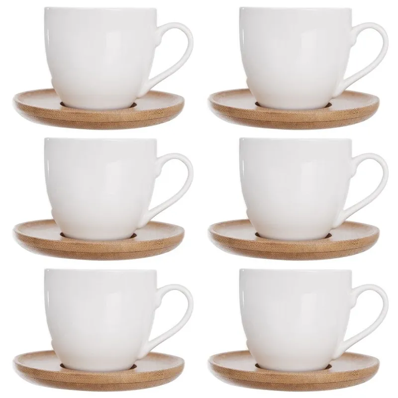 Zestaw Filiżanek Z Podstawkami Porcelanowe Małe 6 szt. 100 MEBLIVA - Białe