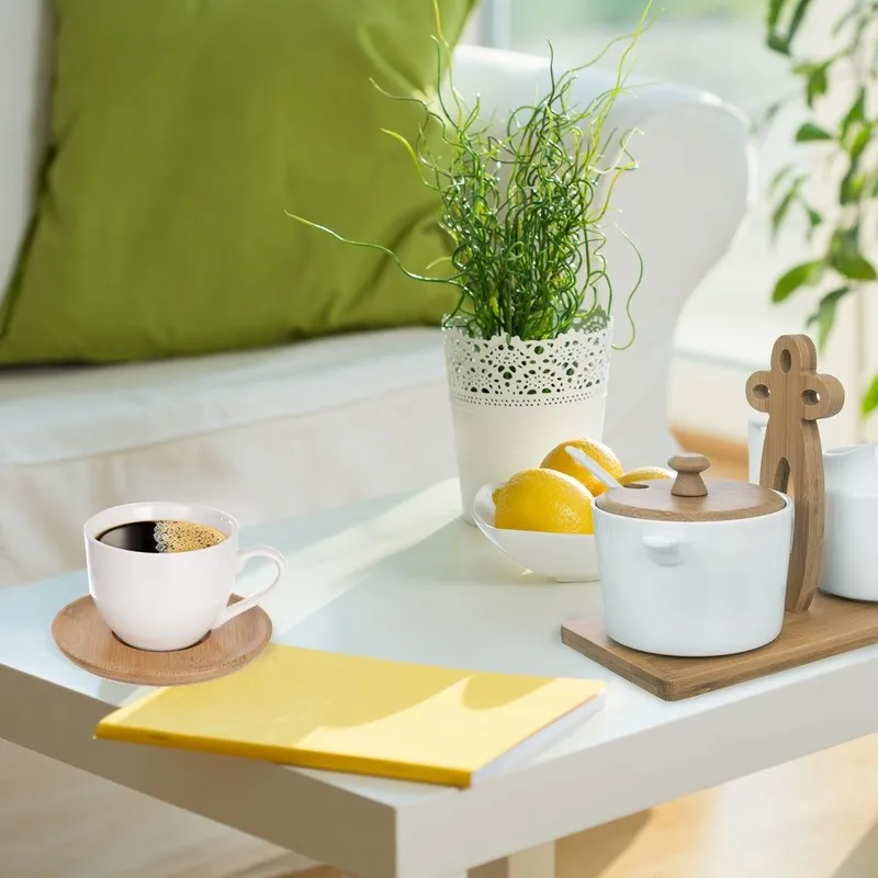 Zestaw Filiżanek Z Podstawkami Porcelanowe Małe 6 szt. 100 MEBLIVA - Białe