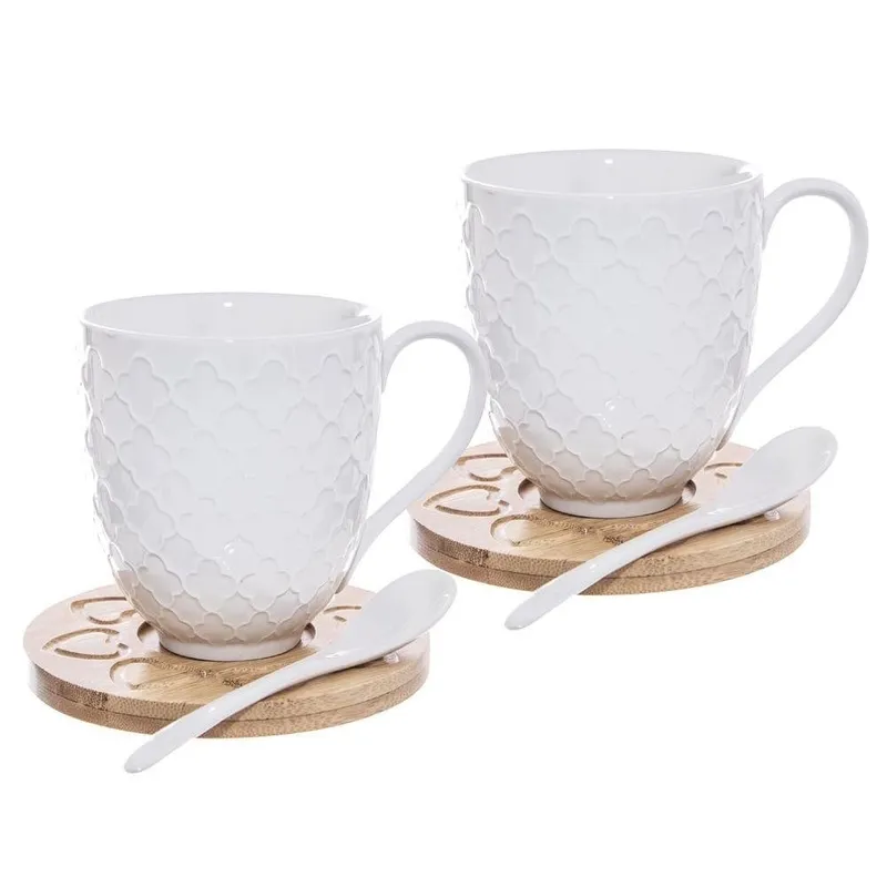 Kubki Porcelanowe Do Kawy Herbaty Z Łyżeczką Podstawką 370 ml 2 MEBLIVA