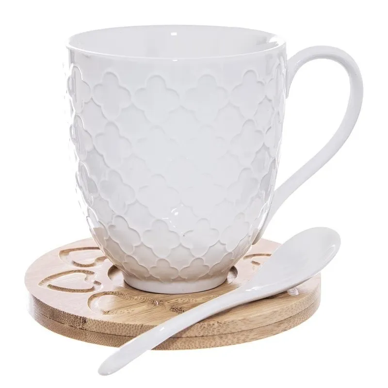 Kubki Porcelanowe Do Kawy Herbaty Z Łyżeczką Podstawką 370 ml 2 MEBLIVA