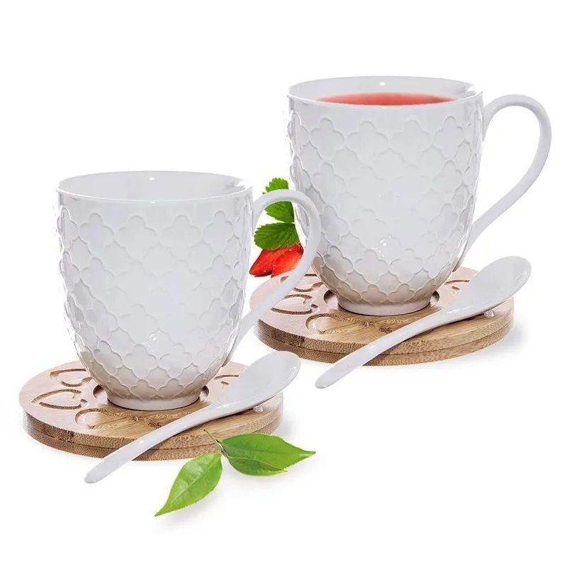 Kubki Porcelanowe Do Kawy Herbaty Z Łyżeczką Podstawką 370 ml 2 MEBLIVA