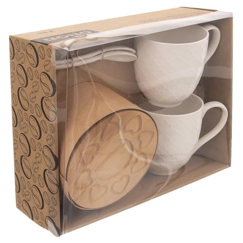 Kubki Porcelanowe Do Kawy Herbaty Z Łyżeczką Podstawką 370 ml 2 MEBLIVA