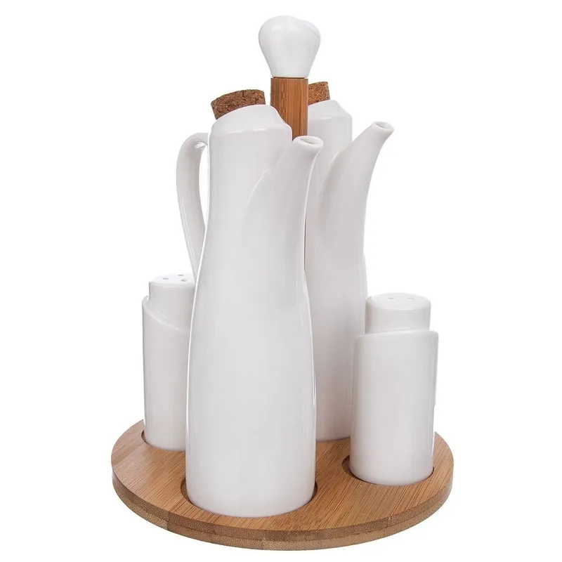 Porcelanowy Przyprawnik 5 Elementów Klasyczna Biel MEBLIVA