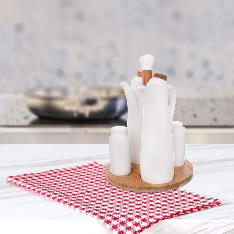 Porcelanowy Przyprawnik 5 Elementów Klasyczna Biel MEBLIVA