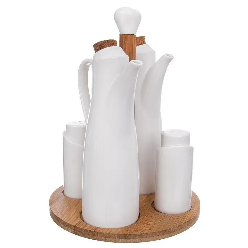 Porcelanowy Przyprawnik 5 Elementów Klasyczna Biel MEBLIVA