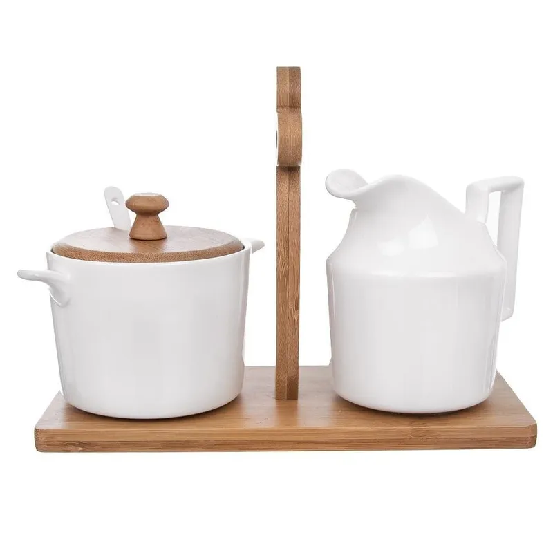 Zestaw Cukierniczka Mlecznik W Stojaku Porcelanowe 2 x 280 MEBLIVA - Białe