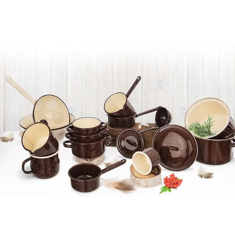 Garnek Z Miarką 1,2 l Kubek Emaliowany Retro 12 cm MEBLIVA