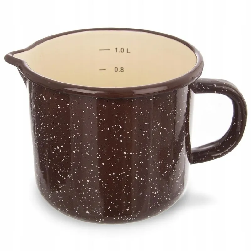 Garnek Z Miarką 1,2 l Kubek Emaliowany Retro 12 cm MEBLIVA