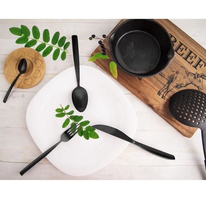 Zestaw Sztućców Stalowy Dekoracjny 24 el. Dla 6 Osób MEBLIVA - Czarny