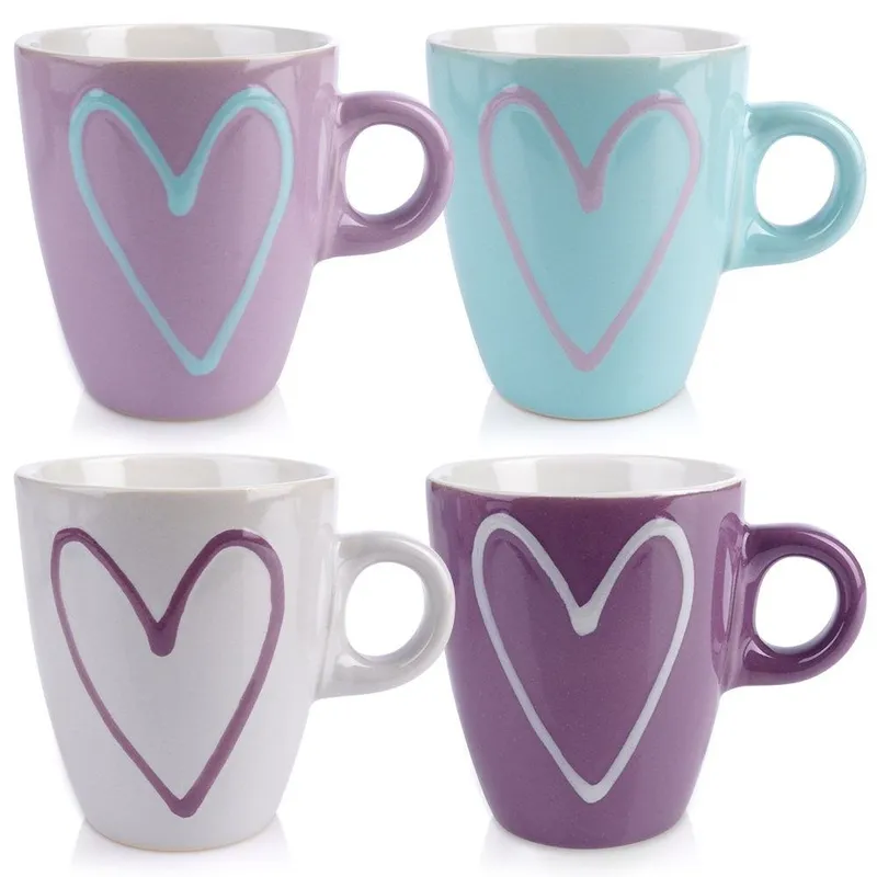 Zestaw Kubki Na Kawę Herbatę Kakao Ceramiczne Serca 210 ml 4 szt. MEBLIVA