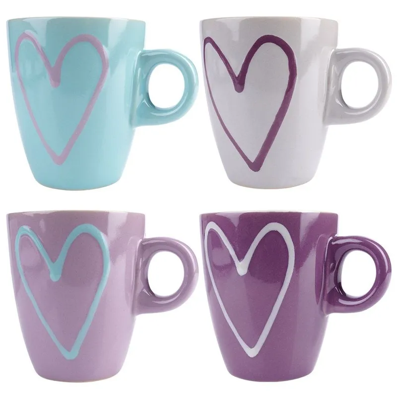 Zestaw Kubki Na Kawę Herbatę Kakao Ceramiczne Serca 210 ml 4 szt. MEBLIVA