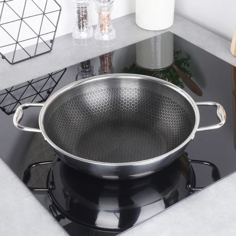 Patelnia Wok Z Uchwytami Stalowa Indukcja Nieprzywierająca 28 cm MEBLIVA