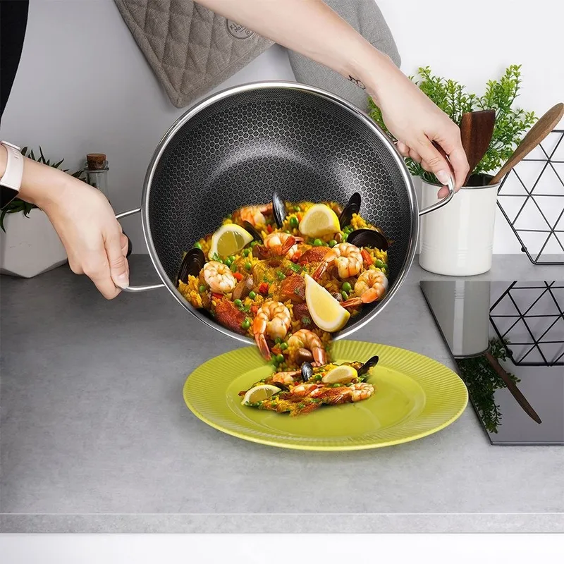 Patelnia Wok Z Uchwytami Stalowa Indukcja Nieprzywierająca 28 cm MEBLIVA