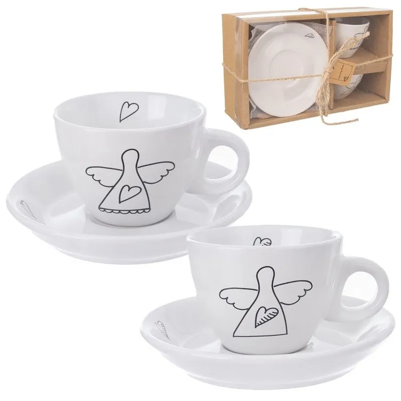 Filiżanka Ze Spodkiem Ceramiczna Do Espresso 90 ml 2 szt. MEBLIVA - Biała