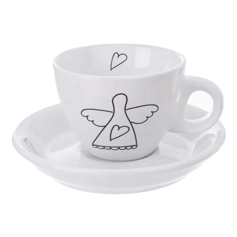 Filiżanka Ze Spodkiem Ceramiczna Do Espresso 90 ml 2 szt. MEBLIVA - Biała