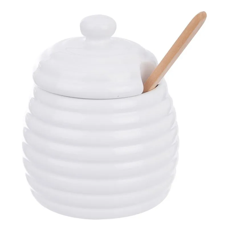 Pojemnik Na Miód Z Łyżką Porcelanowy WHITELINE 340 ml MEBLIVA