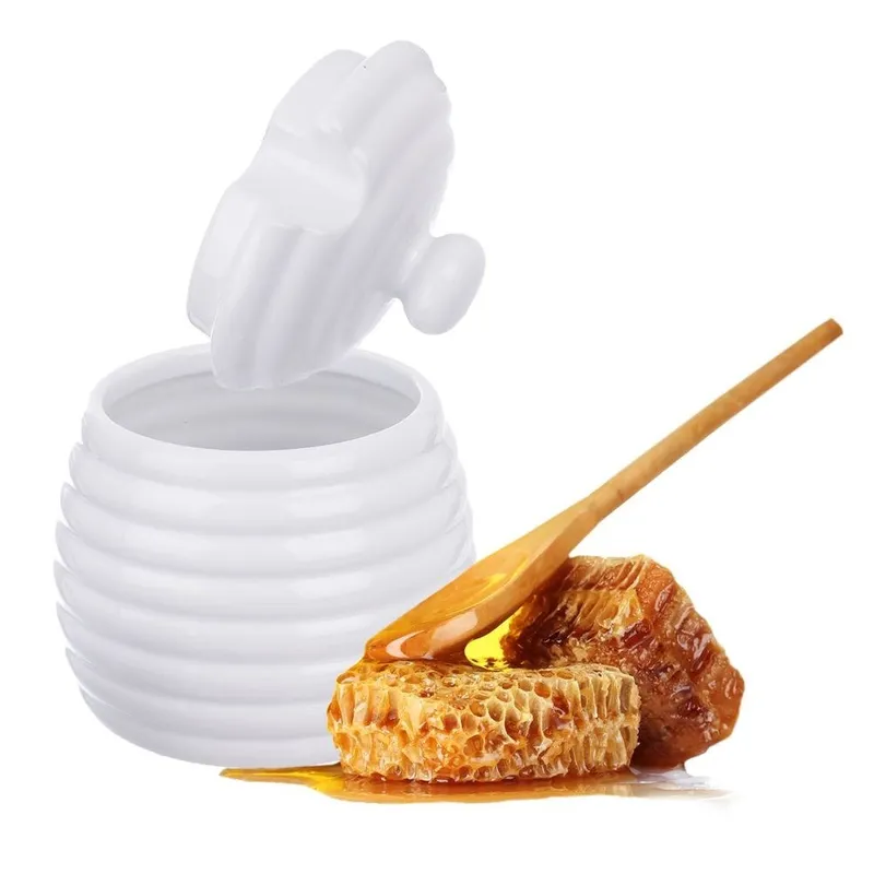 Pojemnik Na Miód Z Łyżką Porcelanowy WHITELINE 340 ml MEBLIVA