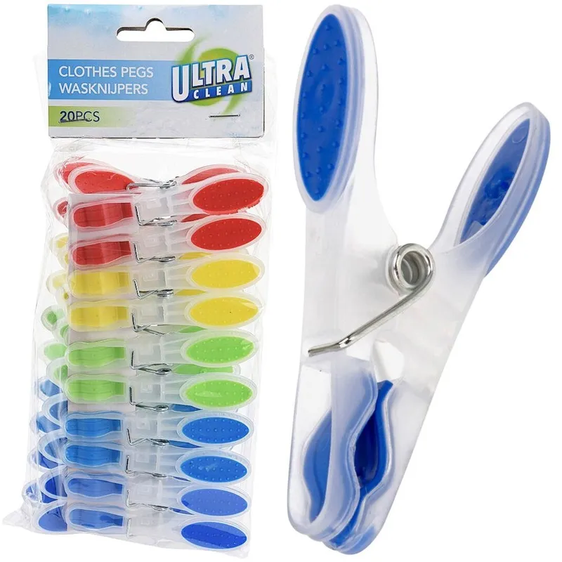 Klamerki Na Pranie UC Plastikowe 20 szt. 8,5 cm Mocny Zatrzask Mix MEBLIVA