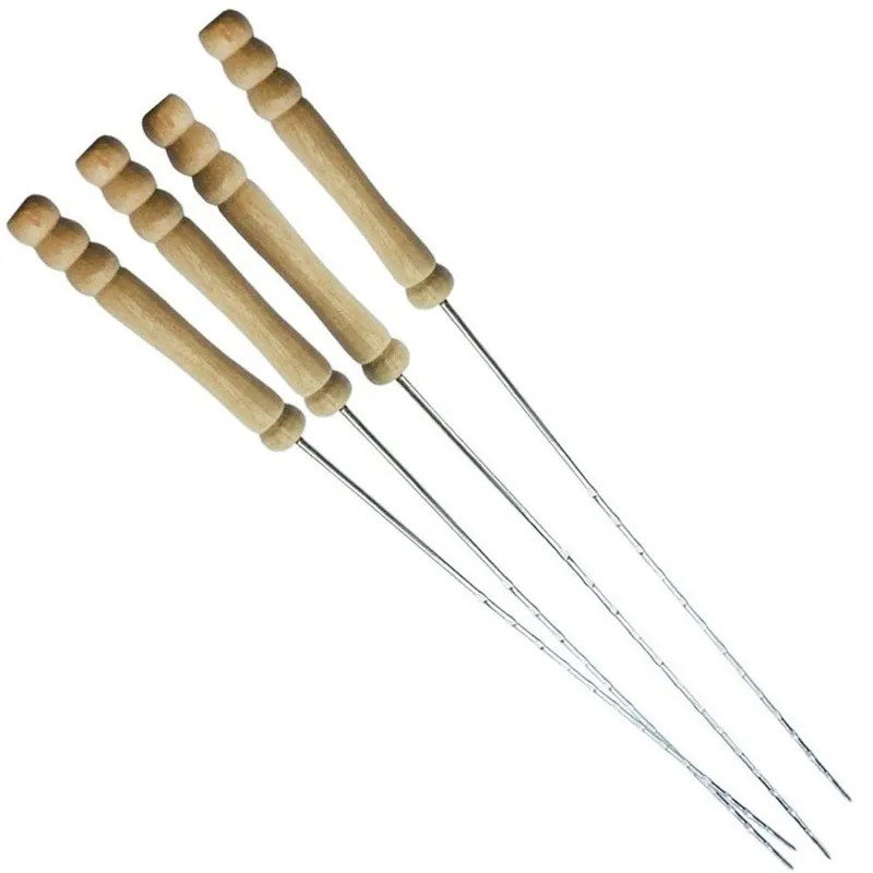 Szpikulce Do Szaszłyków Stalowe 4 szt. 38,5 cm BBQ Uchwyt Drewniany GARDIVA