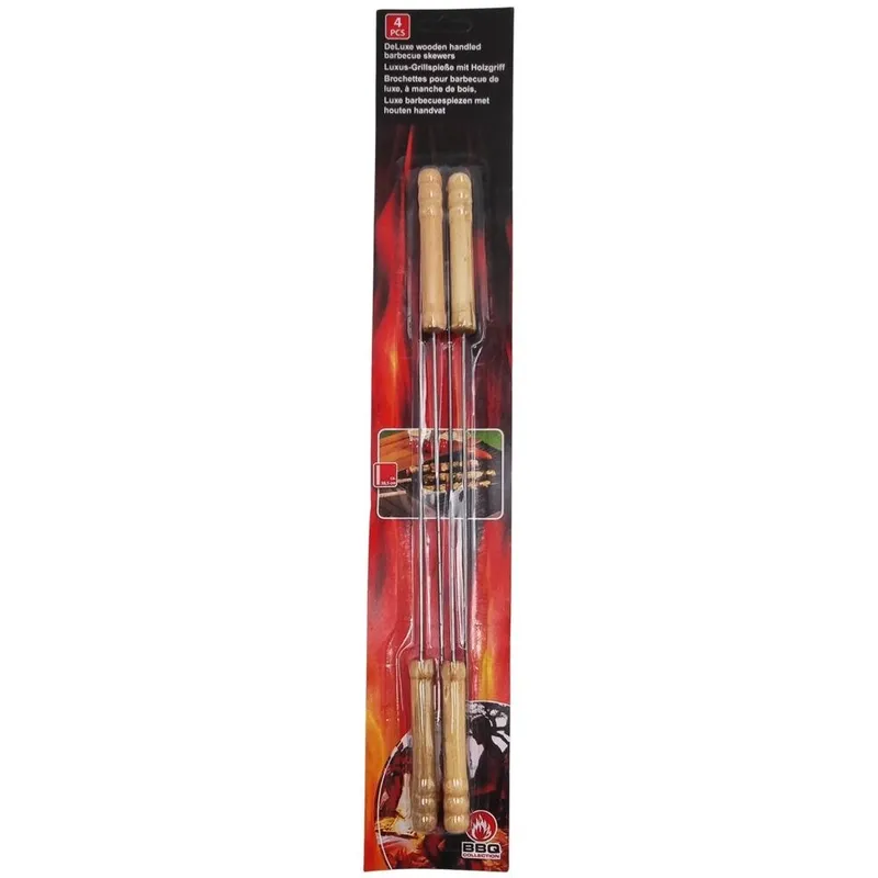 Szpikulce Do Szaszłyków Stalowe 4 szt. 38,5 cm BBQ Uchwyt Drewniany GARDIVA