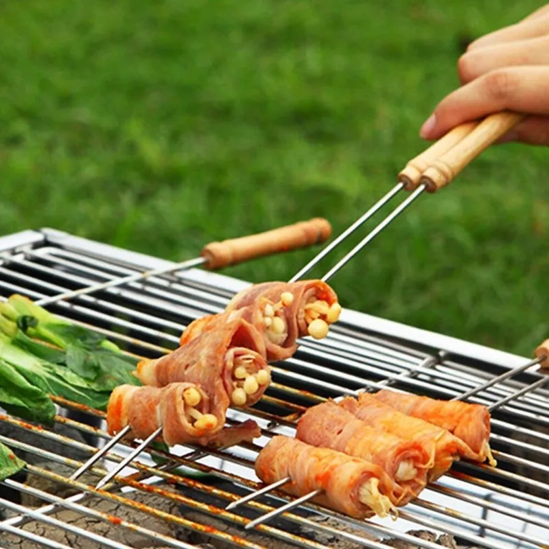 Szpikulce Do Szaszłyków Stalowe 4 szt. 38,5 cm BBQ Uchwyt Drewniany GARDIVA